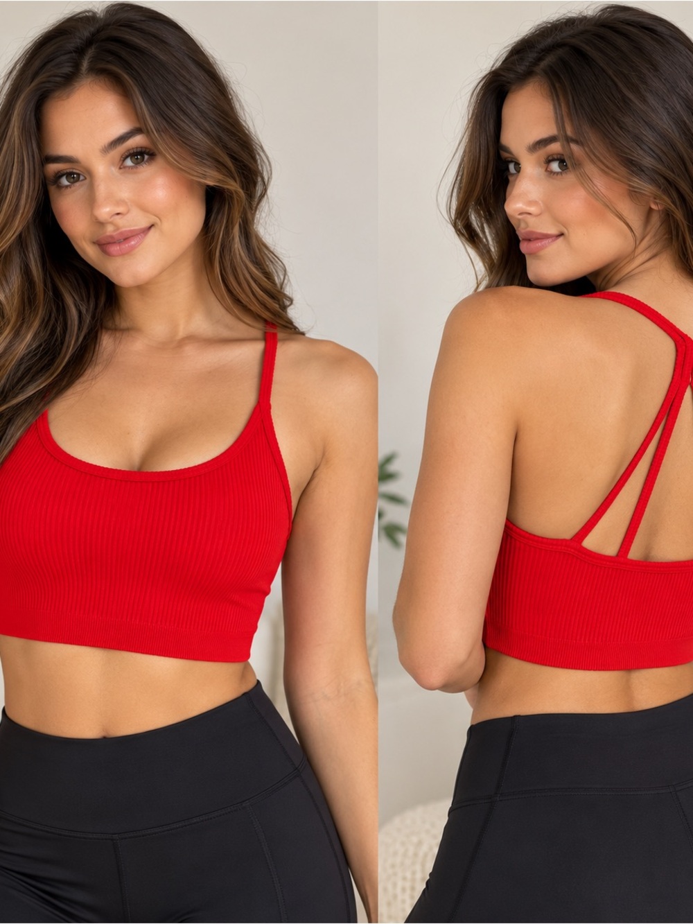 Women’s Ribbed Red Cropped Tank Bralette